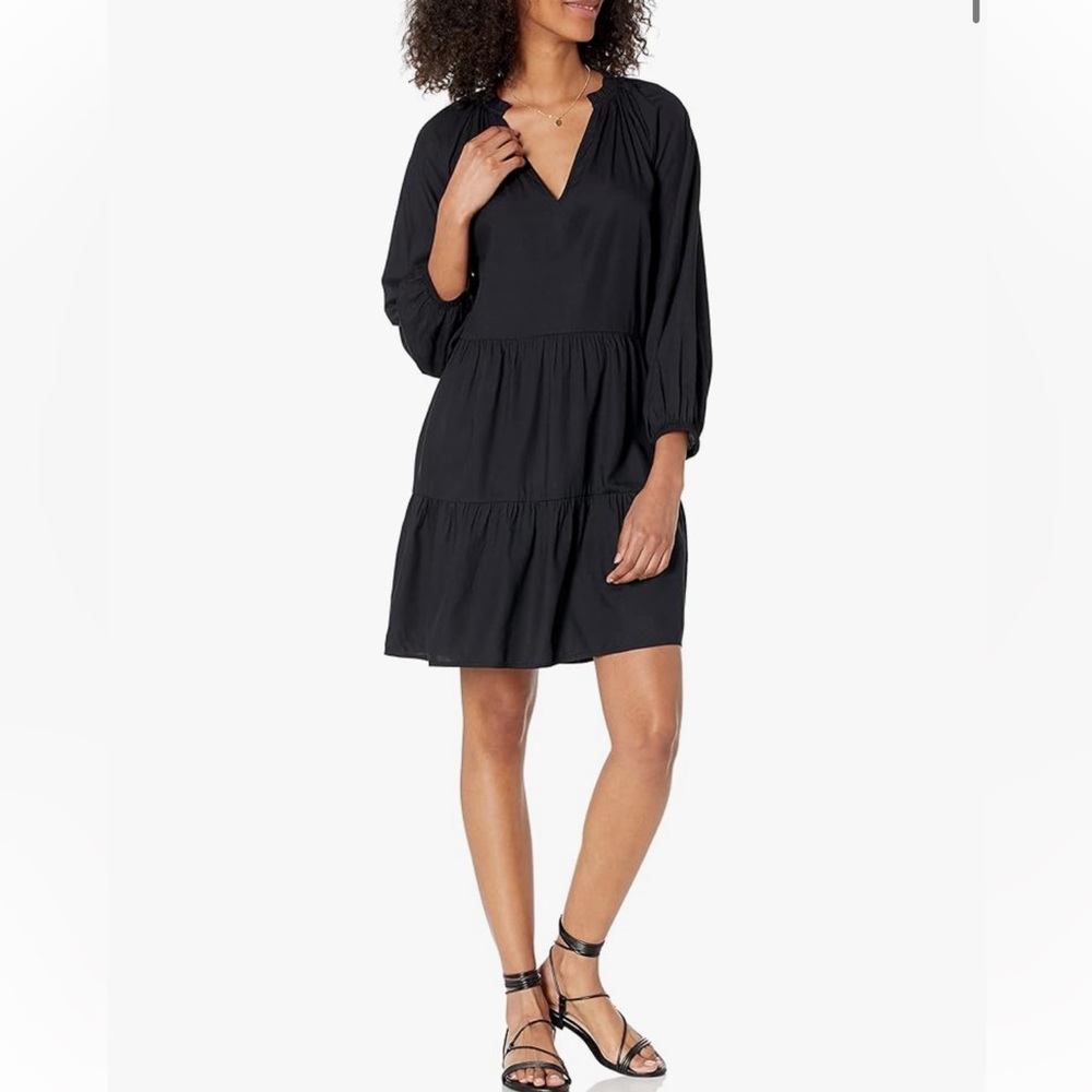 The Drop x Caralyn Mirand Ruffle Neck Tiered Mini Dress Black